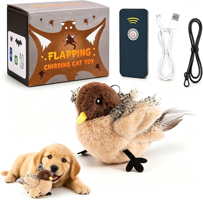 Flying Bat Dog Toy, 2026 New Interactive Flying Bat Toy for Dogs with Flapping Wings, Realistic Flight Motion and Chirping Sound, Indoor Chase Toy for Exercise, Play and Boredom Relief (Owl)
