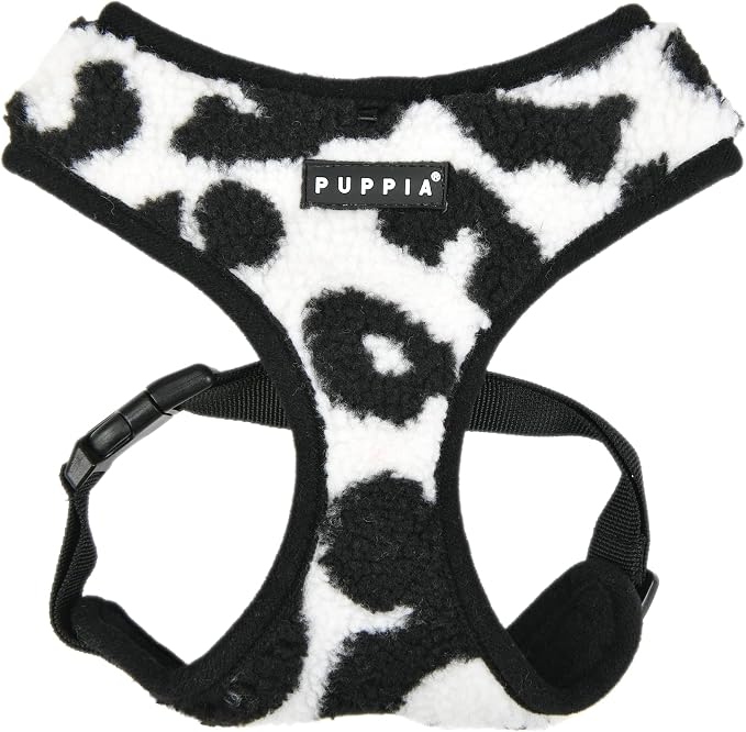 Puppia Serval Dog Harness Over-The-Head Warm Winter Leopard Pattern Adjustable Chest for Small and Medium Dog, Black, X-Large