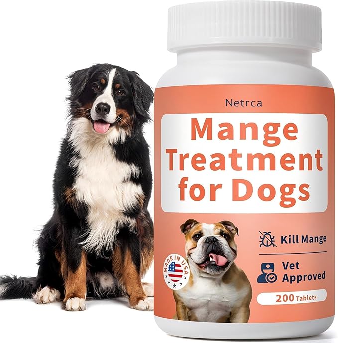Mange Treatment Dogs, Mange Medicine for Dogs, Snooths Itching & Scratching, Promotes Hair Growth, Reduces Inflammation, Supports Skin & Coat Health, 200 Odorless Tablets