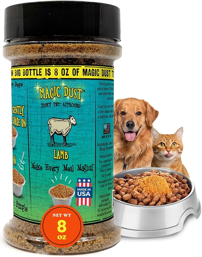Magic Dust Lamb Jerky Topper, Single Protein Pet Food Topper for Dogs & Cats, Enhance Flavor & Elevate Mealtime Excitement for Picky Eaters, Made in USA - 8 Ounce Bottle