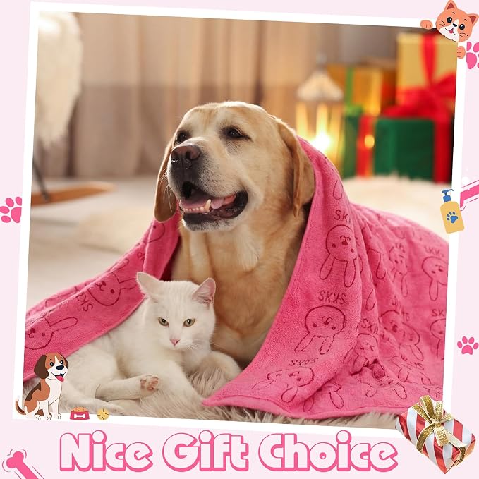 Irenare 12 Pcs Microfiber Dog Towels for Drying Dogs Cats, 20 x 40 Inch, Quick Drying Absorbent Pet Puppy Towels for Small Puppy Dog Cat Kitten Pet, Grooming Bathing Shower Travel Supplies(Pink)