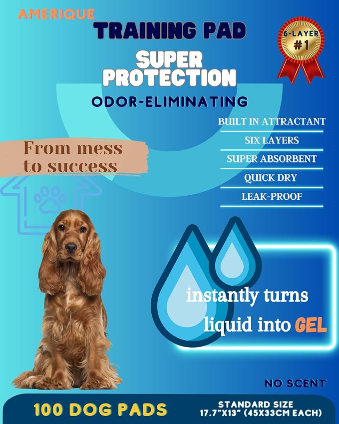 Dog and Puppy Pet Pee Training Pads with Odor-Eliminating Leak-Proof Quick-Dry Design, Potty Training, Super Absorbency, Regular Size, 17.7 x 13 Inches, Pack of 100, Blue & White
