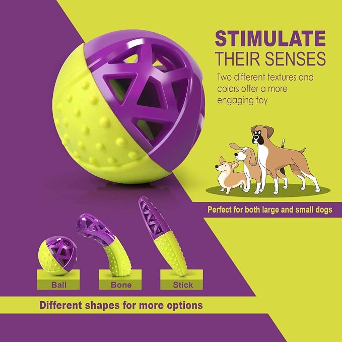 – Ball-Shaped Dog Squeaky Toy for Small-Medium Puppy & Dogs | Dental Dog Chew Treat Ball Helps Massage Dogs Gums, Good for Aggressive Chewers | Green/Purple