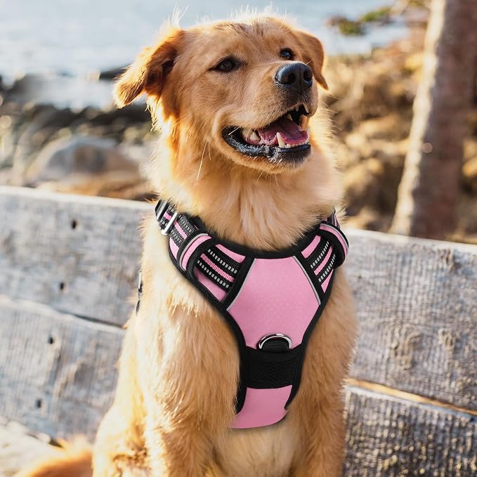 rabbitgoo Dog Harness for Large, No Pull 3 Buckles Easy On & Off | Soft Padded, Walking with Control Handle, Adjustable and Reflective, Light Pink, X-Large