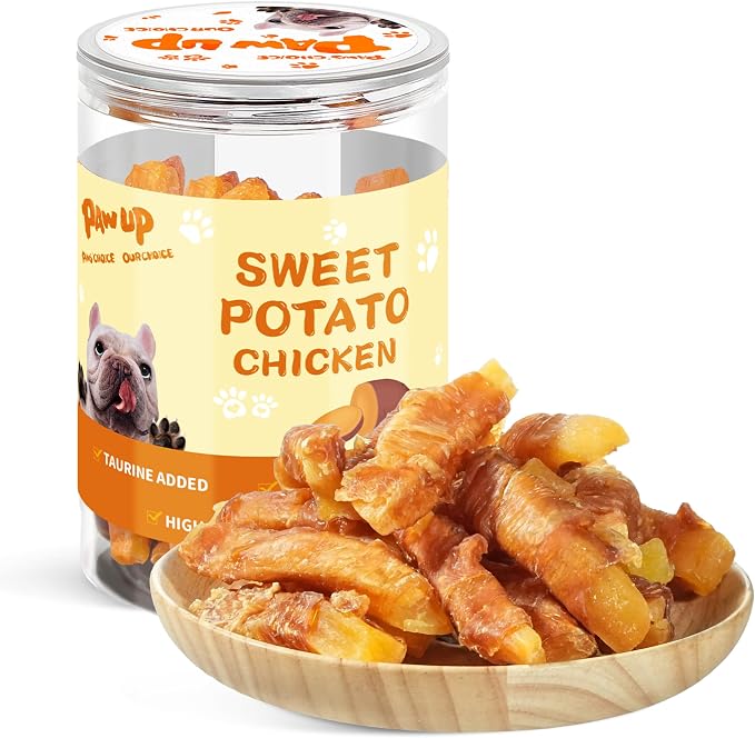 PAWUP Dog Treats Chicken Jerky Wrapped Sweet Potato, Natural Ingredients w/Taurine, Grain Free Dog Treats, 12.5 oz