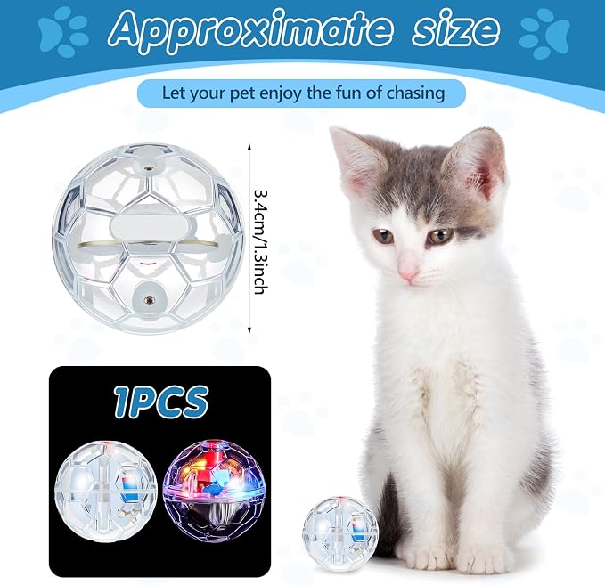 Sratte 1 Pcs Rechargeable Cat Ball Ghost Hunting Light up Cat Balls Toys Motion LED Motion Activated Flash Glowing Lighted Dog Interactive Toys Pet (Clear)