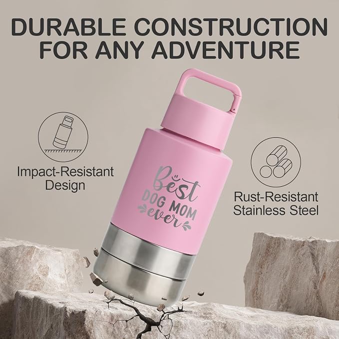 KEWIXY Insulated Dog Travel Water Bottle with Detachable Bowls, 32oz, Pink: Best Dog Mom