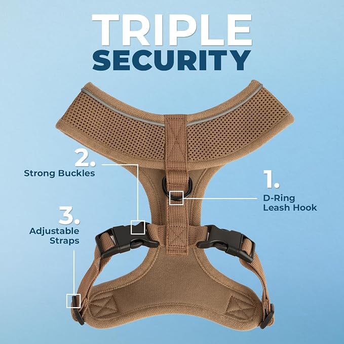 Best Pet Supplies Voyager Aerolite Over the Head Dog Harness, No Pull Breathable Air Mesh Vest, Quick Dry with Reflective Stitching, Adjustable Escape Resistant Harness - Beige, Medium