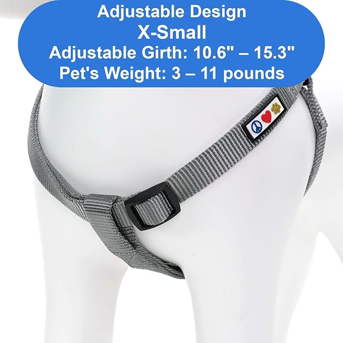 Pawtitas Solid Step-in Dog Harness – Adjustable No-Pull Vest for Puppies to Seniors, Safe & Comfortable XS Grey