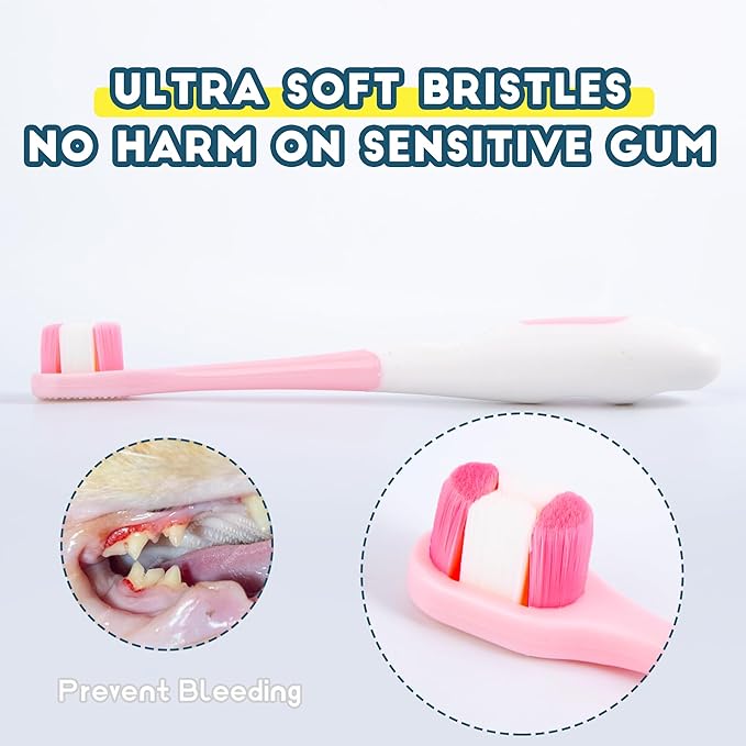 Small Dog Toothbrush, Puppy & Cat Tooth Brushing Kit, Ultra Soft Head Teeth Brush for Kitten & Tiny to Medium Pet, Doggy Toothbrushes Deep Dental Clean, 1 PCS, Pink