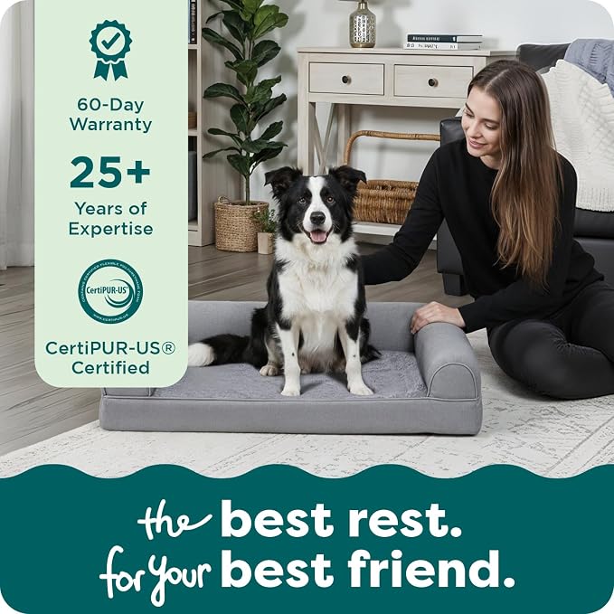 Furhaven Orthopedic Plush &amp; Suede Sofa Dog Bed - Large (up to 55 lbs), Gray