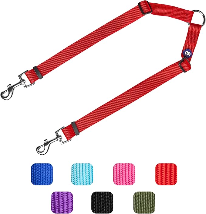Blueberry Pet Essentials Durable Classic Double Dog Leash Coupler, Rouge Red, Medium/Large, Dual Walking & Training Leashes for Two Dogs