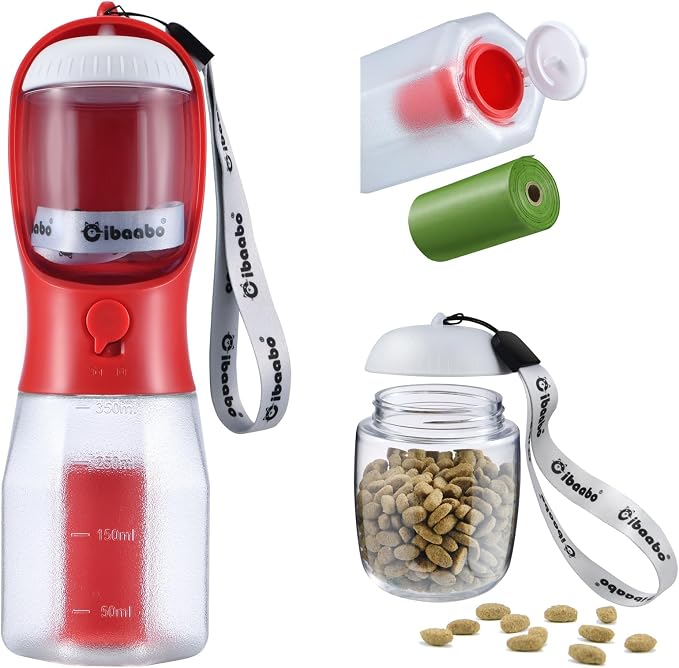 Cibaabo Dog Water Bottle with Food Container & Poop Bag Holder