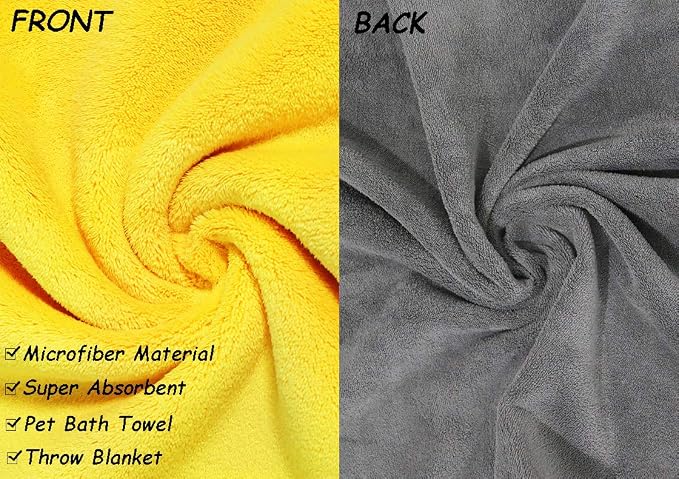 Dog Bath Towel - Super Absorbent Microfiber Dog Towel for Small Medium Large Dogs and Cat, Yellow & Grey 19.7" x 39.4"