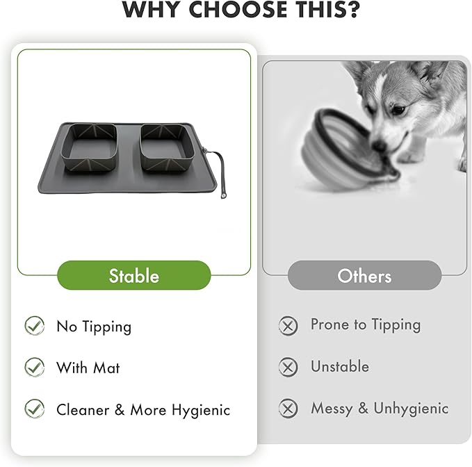 No Spill Collapsible Dog Bowl with Mat, 20oz