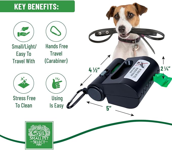Small Pet Select Pooper Scooper, Dog Poop Scoop w/Bags for Pet Waste, Portable Design with Leash Clip and Bag Dispenser