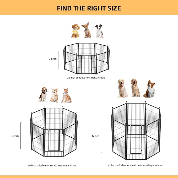 Rustproof Dog Playpen, 24in 4 Panels, Black