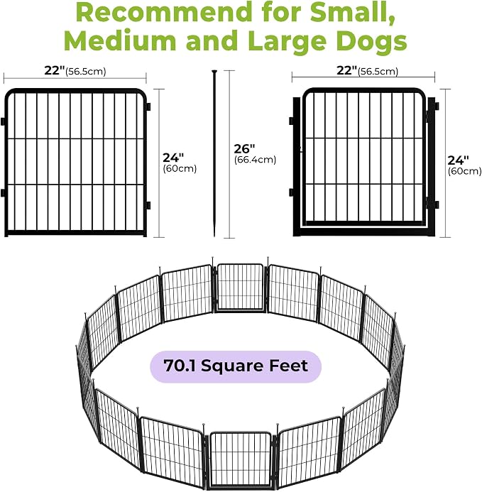 SunsGrove Dog Playpen Outdoor, 24 inch 16 Panels with Wider Door for Small and Puppy Dogs, Free and Safe Play Dog Fence Indoor, Black