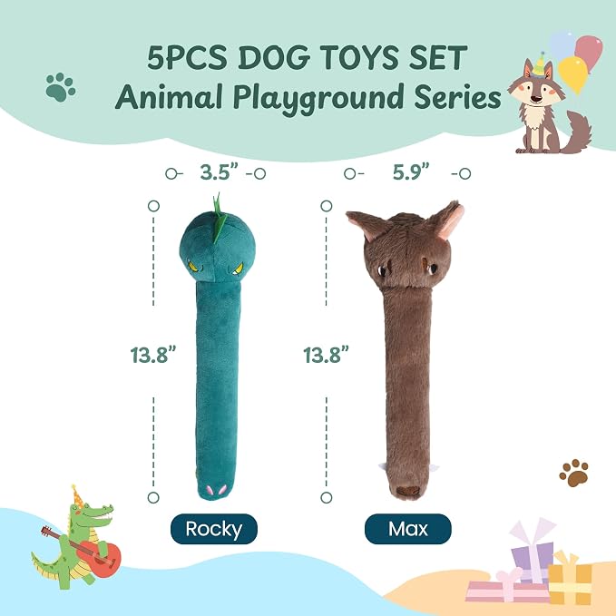 Nocciola Dog Squeak Toys 2pcs, Dog Toys to Keep Them Busy for Aggressive Chewers, Hide and Seek Crinkle Dog Toy for Large Dogs, Long Face Wild Animals Playground Series
