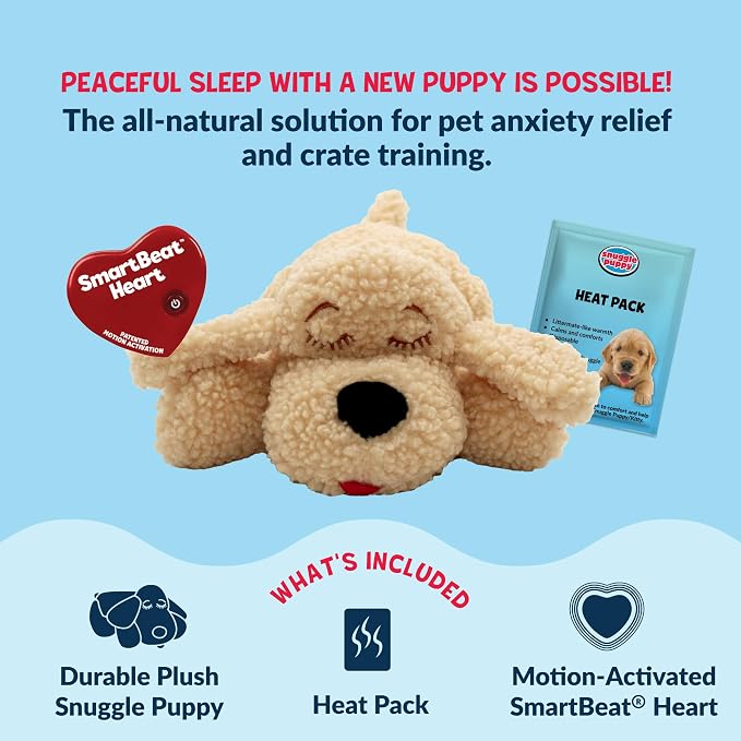 Snuggle Puppy Heartbeat Toy, Calming Comfort, Breed Buddies Goldendoodle | Calming for Goldendoodles and Poodle mixes; crate training comfort, heat pack, new puppy essentials, first nights