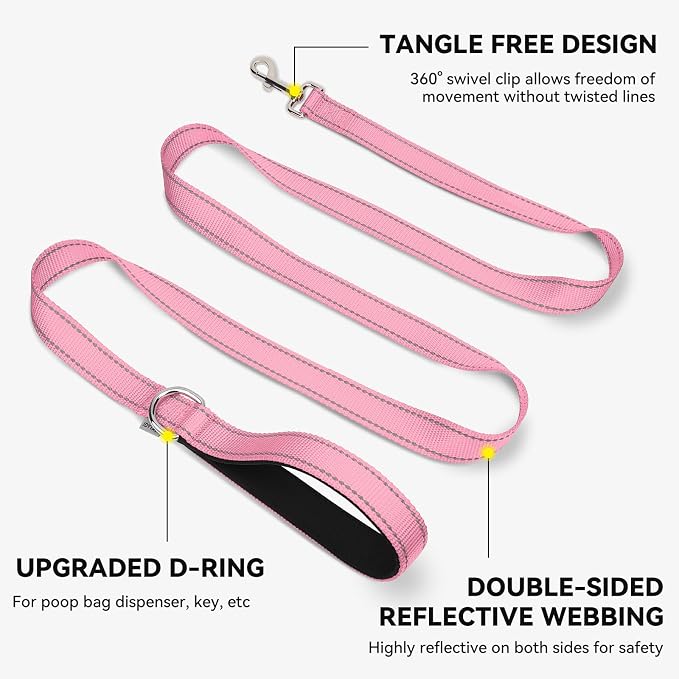 Joytale Reflective Dog Leash for Small Dogs, 4 FT x 3/4", Pink | Heavy Duty Nylon Webbing, Padded Handle for Comfort, Visible at Night, for Walking & Training