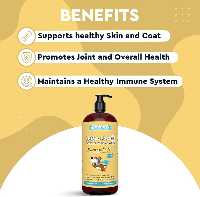 WONDER PAWS Omega Max Fish Oil Plus Daily Multivitamin Chews - for Dog Joint Health, Skin Moisture, Immune System Support & Daily Wellness - Omega Max 16 Ounces - Multivitamin 60 Chews