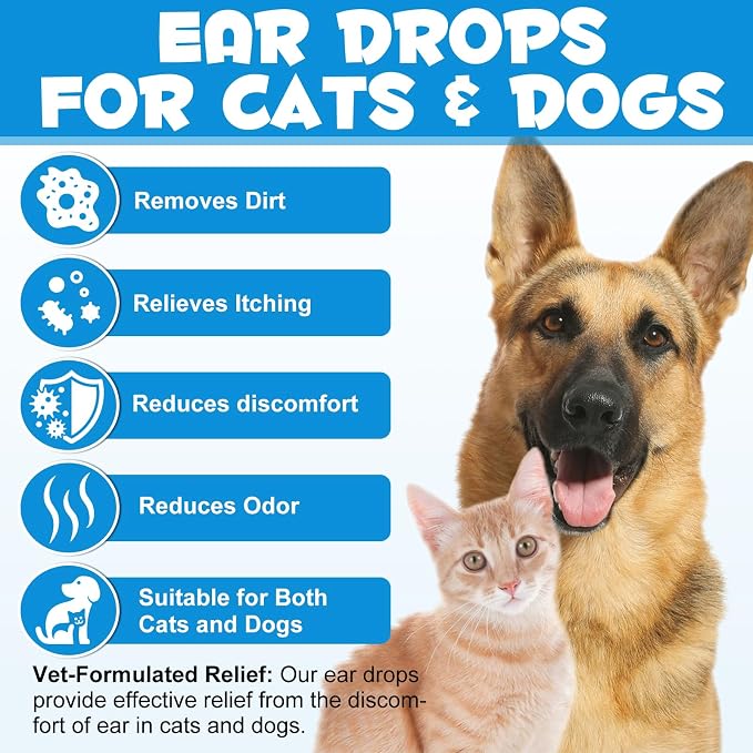 Bieyoc Pet Ear Drops for Dogs and Cats, 2.02 fl oz
