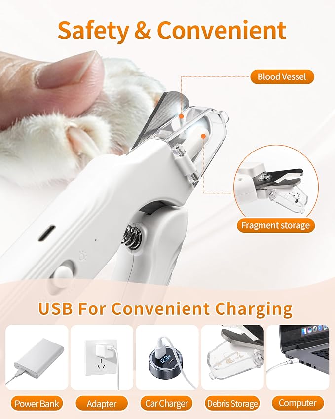 2-in-1 Cat Nail Clippers & Grinder with Light, Safety Guard & Quick Sensor