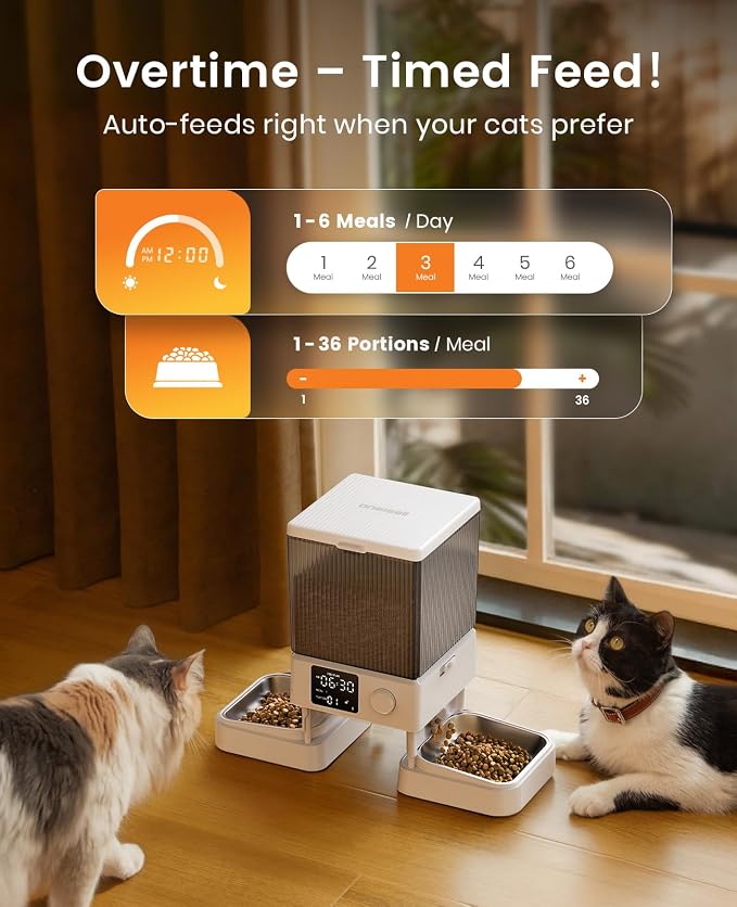 oneisall Automatic Cat Feeder for 2 Cats, 20 Cups/5L Automatic Cat Food Dispenser for Small Pets Indoor, Timed Cat Feeder for Dry Food(White)