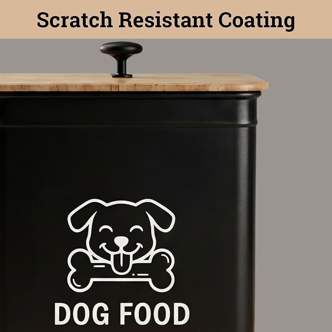 Metal Dog Food Container 5-7lb, 7lb, Bamboo, Black: Dog Face