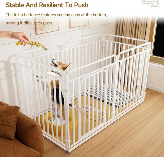 Pet Playpen with Door,Adjustable Heavy Duty Pet Fence with Anti-Escape Design,6-Panel Metal Exercise Pen for Small to Medium Dogs,Easy Assemble Puppy Playpen for Indoor Use
