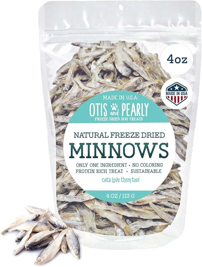 Otis & Pearly Freeze Dried Minnow Dog Treats - Single Ingredient, Made in USA - Healthy Protein Treat for Small, Medium, Large Breeds, Cats (4 oz)