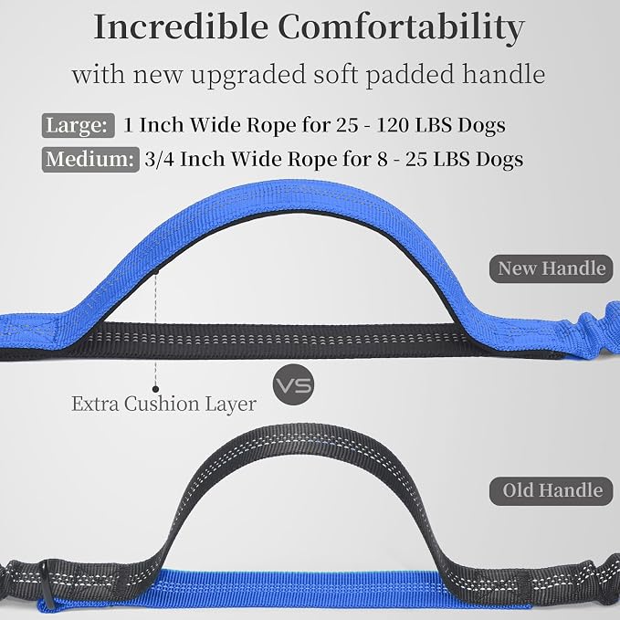 iYoShop Hands Free Dog Leash with Zipper Pouch, Large, 25-120LB, Royal Blue | Waist Leash, Dual Padded Handles, Shock-Absorbing Bungee, Adjustable Waist Belt, Walking and Running