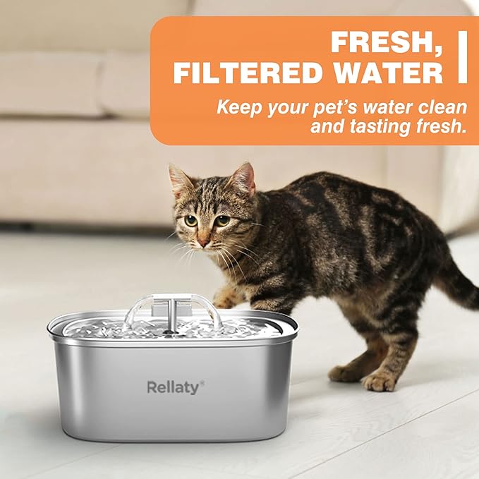 Rellaty Cat Water Fountain Stainless Steel 8 Filters Replacement & 8 Pre-Filter Sponges