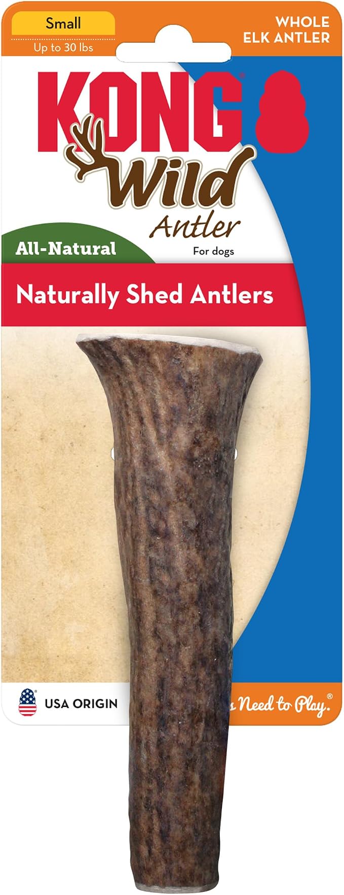 KONG Whole Antler Dog Chew – Durable Natural Elk & Deer Antlers for Strong Chewers - Naturally Shed, Long Lasting Chews (Small)