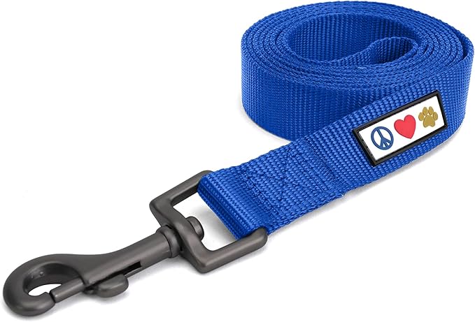 Pawtitas Solid 6 ft Blue Dog Leash M/L Custom Name and Phone Embroidery Strong Nylon Leash for Medium and Large Breeds