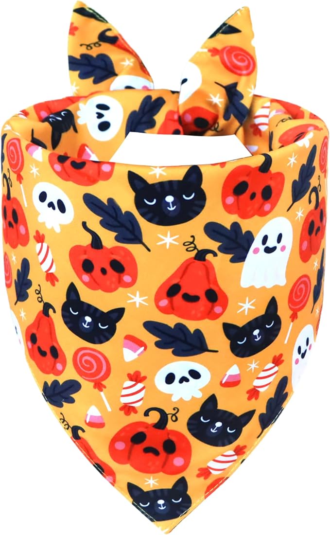 Halloween Dog Bandana, Pumpkin, X-Large, Large, Black