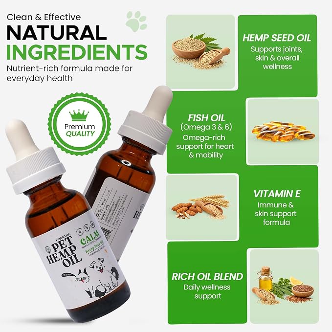 Hemp Oil for Dogs and Cats with Omega 3 & 6, Fish Oil & Vitamin E