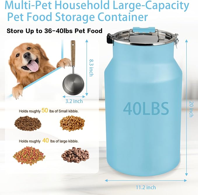 Dog-Cat Food Storage Container 40 lb, Airtight Stainless Steel Bin