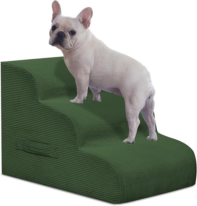 Mesa Lemon Dog Steps for Small Dogs, 3-Step Pet Ramp Stairs for High Beds and Sofa, Non-Slip Pet Stairs for Small Dogs and Cats, Removable and Easy to Clean Cover, Green