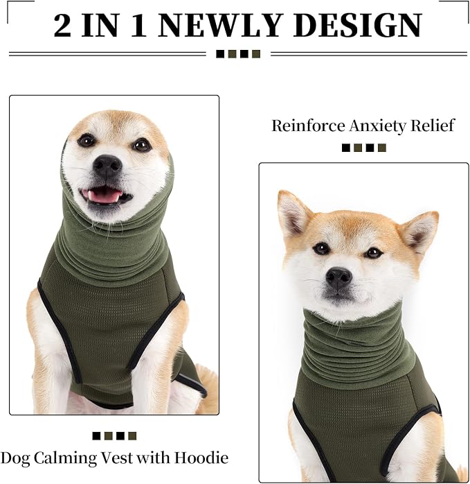 ROZKITCH Dog Anxiety Relief Jacket, Turtleneck Calming Vest for Indoor & Outdoor Use, Breathable Dog Shirt for Separation & Noise Anxiety ArmyGreen L