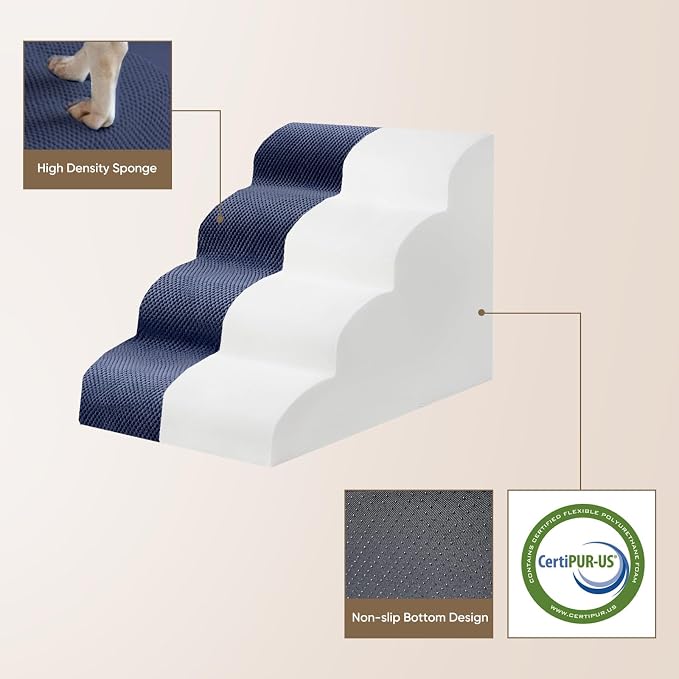 PAWSCRAT Dog Stairs for Small Pets, 11.8" H with 30D Material Soft Foam, Portable Ramp Non-Slip Surface Non-Slip for Couch and High Bed Climbing, 2-Step Stairs for Cat or Dog, Blue