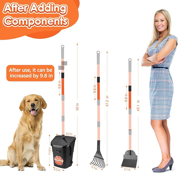 Lukovee Dog Pooper Scooper Extension Segment, 9.8in Length Enhancer * 3, Orange