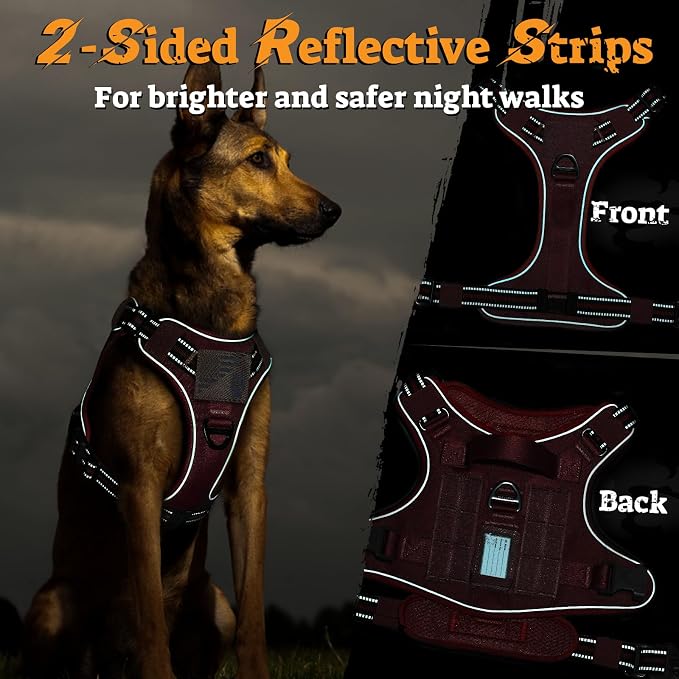 rabbitgoo Tactical Dog Harness Medium Sized, No Pull Service Pet Vest | Military Molle System & Easy Control Handle, Adjustable and Reflective for Walking and Training, Red, Medium