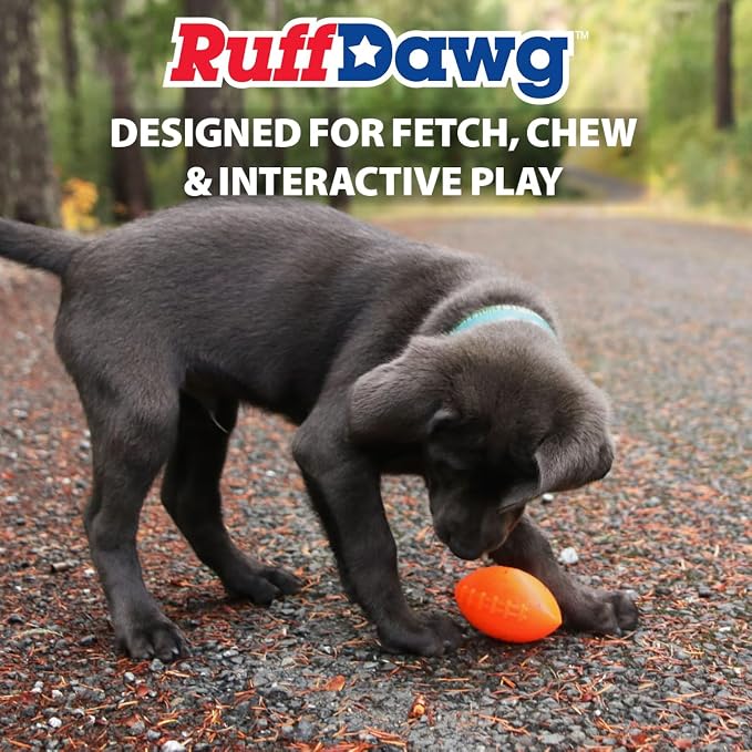 Ruff Dawg Indestructible Football Medium 4” Orange – Heavy-Duty Solid Rubber Dog Fetch Toy for Dogs Up to 40 lbs – Floats & Crazy Bounce – Made in USA