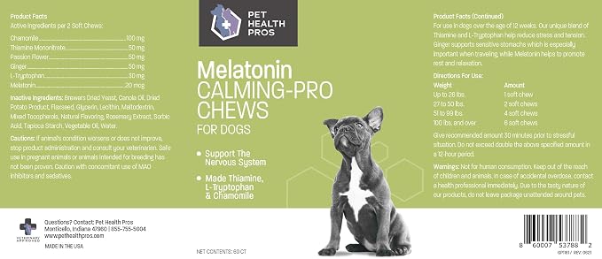 Melatonin Calming-Pro Dog Calming Chews for Dogs, Chamomile, 60-Pack, 60 ct