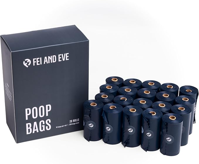 Fei & Eve Dog Poop Bags - Extra Thick 25 Micron & 100% Leak-Proof | Full Blackout & Odor-Locking | Stretch Resistant | Easy to Tear off | Waste Bags | Unscented | 20 Rolls