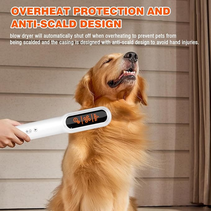 2 in 1 Portable Pet Hair Dryer for Dogs, LED Screen, NTC Smart Temperature Adjustment, Less Noise, 106000 High Rotating Speed Grooming Brush for Travel Camping