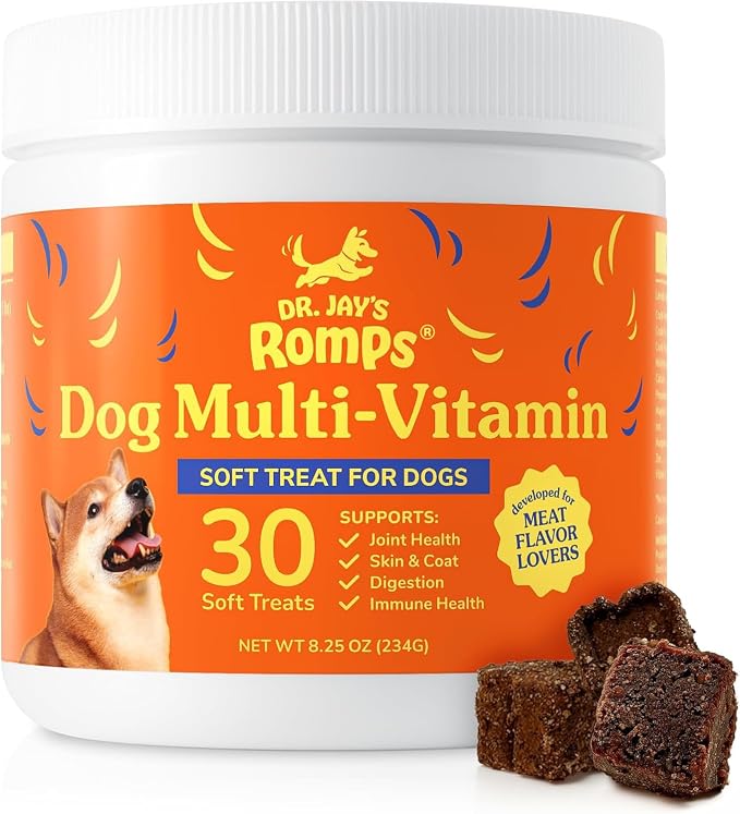 Dr Jay's Romps 10-in-1 Dog Multivitamin Soft Chews with Collagen, 30 Chews | Supports Joint, Skin & Coat, Immune & Digestive Health, For Dogs of All Ages & Sizes