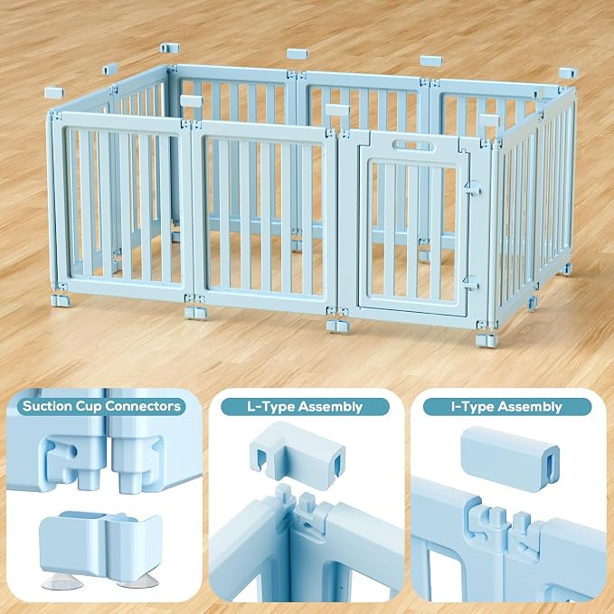 Dog Playpen, Clear Dog Pen, Dog Pen Indoor, Easy to Install and Remove Dog Play Pen, Puppy Playpen Suitable for Dogs, Cats,Dog Playpen Indoor (Blue, 30.3 inch Height, 10 Panels)
